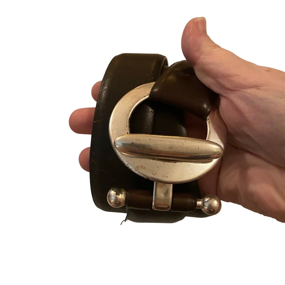 Vintage Chico’s Brown Leather Belt Toggle Loop Buckle Sliding Back Cinch